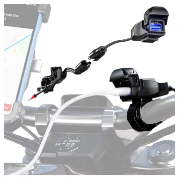Ładowarka Motocyklowa Kewig USB-A 18W, Szybkie Ładowanie QC, Wodoodporna IP65 z Wyłącznikiem i Podświetleniem LED, Montaż na Kierownicy, do Telefonu, Kamerki, Interkomu – Czarna