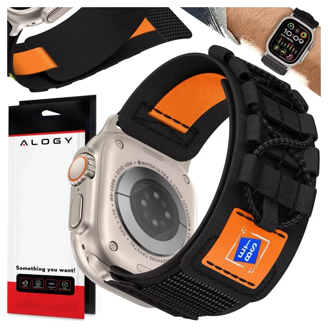 Alogy Nylonarmband mit Klettverschluss für Apple Watch 42/44/45/49 mm Schwarz