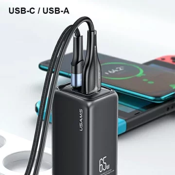 USAMS Ładowarka sieciowa 1xUSB-C+1xUSB T47 65W PD Fast Charging Super Si czarny/black CC153TC01 (US-CC153)