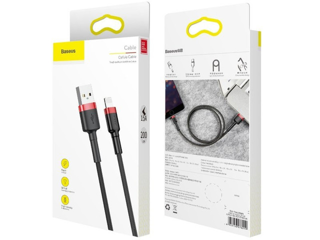 2m Baseus Keviar USB Lightning kabel pro iPhone iPad iPod 1,5A černá a červená