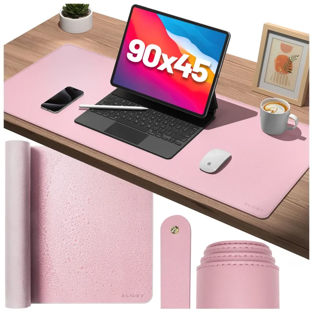 Schreibtischunterlage 90 × 45 cm – rutschfeste Schutzmatte aus elegantem PU-Kunstleder, für Maus und Tastatur, stilvoll und langlebig – Alogy WorkMat™ Pink