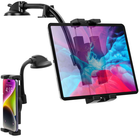 Alogy car holder for tablet phone dashboard windshield for car with long arm 4-13" black