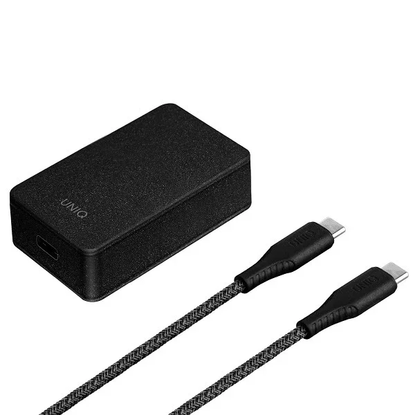 UNIQ Ładowarka sieciowa Versa Slim USB-C PD 18W + kabel USB-C na USB-C czarny/charcoal black (LITHOS Collective)