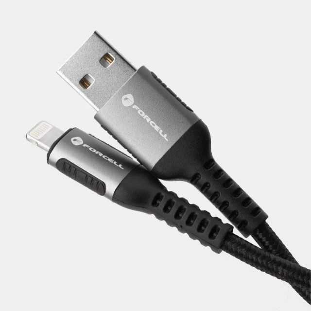 Kabel USB-A na Lightning 12W 2m Nylon Forcell Hliník Bílý