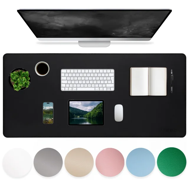 Schreibtischunterlage 80 × 40 cm – rutschfeste Schutzmatte aus elegantem PU-Kunstleder, für Maus und Tastatur, stilvoll und langlebig – Alogy WorkMat™ Schwarz