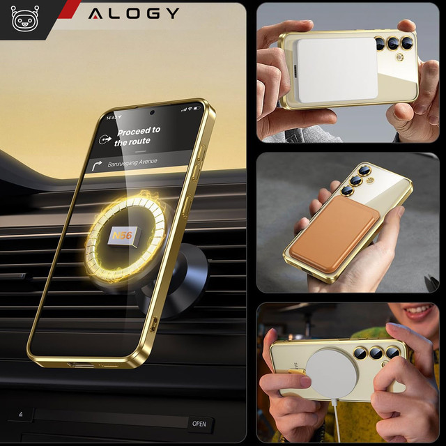 Pouzdro pro Samsung Galaxy S24 Mag Safe Glamour Case Ring pouzdro s ochranou fotoaparátu Alogy Gold transparentní