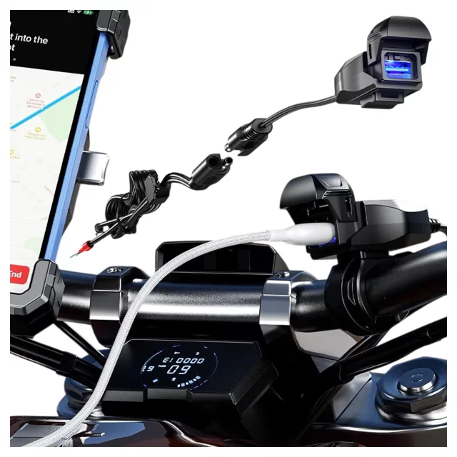 Ładowarka Motocyklowa Kewig USB-A 18W, Szybkie Ładowanie QC, Wodoodporna IP65 z Wyłącznikiem i Podświetleniem LED, Montaż na Kierownicy, do Telefonu, Kamerki, Interkomu – Czarna