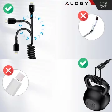 Alogy spirálový nabíjecí kabel do auta pro iPone 3A 150cm USB A-Lightning černý