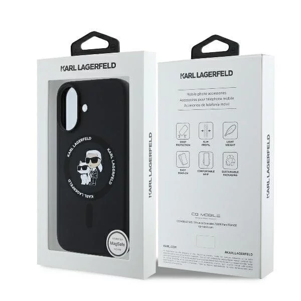Etui Karl Lagerfeld do iPhone 16 Plus 6.7" Czarny MagSafe Hardcase Silicone Karl&Choupette Ring