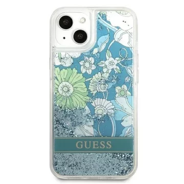 Guess GUHCP13MLFLSN iPhone 13 6,1" zielony/zelené pevné pouzdro Flower Liquid Glitter