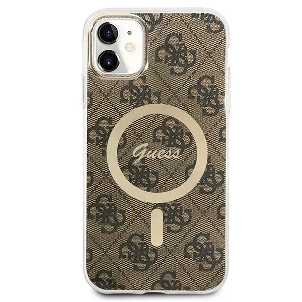 Zestaw Guess GUBPN61H4EACSW Case Charger iPhone 11 6,1" pevný obal 4G MagSafe Print brązowy/hnědá