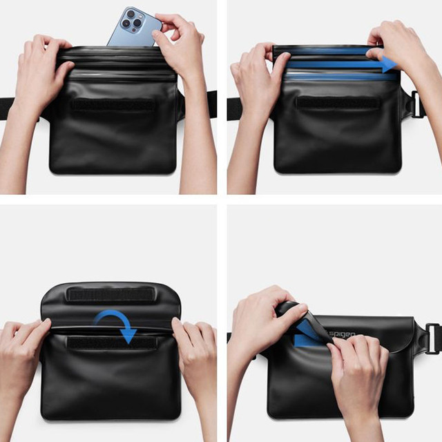 Spigen A621 IPX8 wasserdichte Hülle für Telefon Universal wasserdichte Gürteltasche Schwarz
