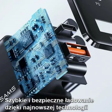 USAMS Ładowarka sieciowa 1xUSB-C+1xUSB T43 33W PD3.0 +QC3.0 + kabel U63 USB-C na lightning czarny/black USKTZ01