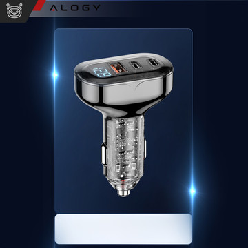 Nabíječka do auta 2x USB-C C PD 36W USB QC 3.0 LED rychlá pro telefon, výkonný 72W Alogy černá