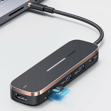 USAMS Adaptér HUB 3xUSB USB-C HDMI černý/černý SJ578HUB01 (US-SJ578)