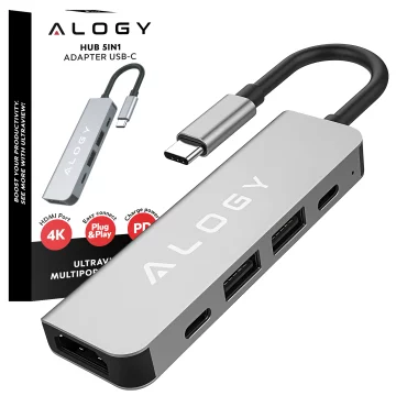 Hub 5w1 USB-C do USB-C PD100W, USB-C, USB.A 2.0, USB.A 3.0, HDMI 4K 30Hz / 1080p 60Hz – Alogy MultiHub™ Do Notebooka Laptopa