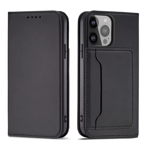 Magnetkartenhülle für iPhone 13 Pro Max Tasche Kartenetui Kartenhalter Schwarz
