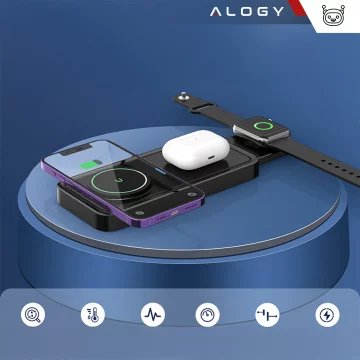 Bezdrátová indukční nabíječka Qi QC 3.0 3v1 Rychlá pro Apple iPhone Airpods Watch Nabíjecí stanice 15W černá