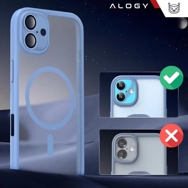 Sada hybridních pouzder 3 v 1, 2 ks, tvrzené sklo pro Apple iPhone 16, ochranné pouzdro Hybrid MagSafe s ochranou čočky, pouzdro na telefon Alogy 3 v 1, nebesky modrá
