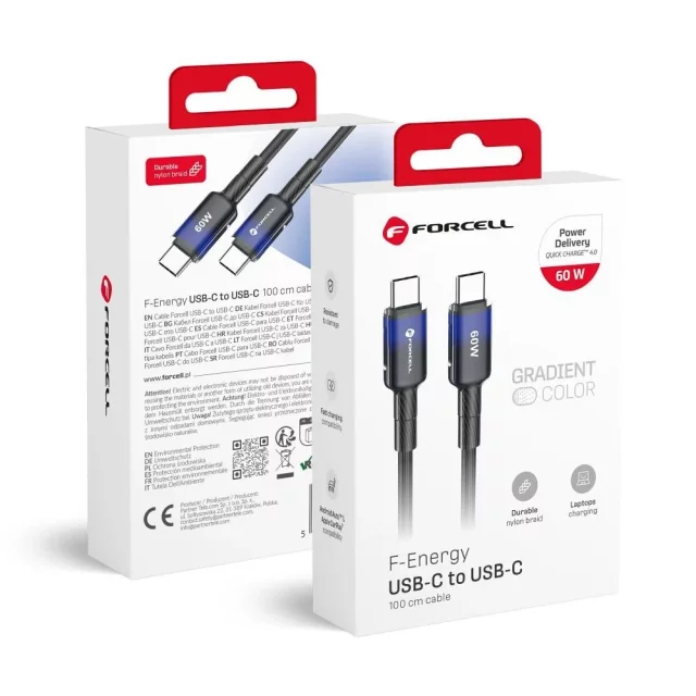 Kabel USB-C – USB-C 60W Forcell F-Energy Gradient 1 m C354 czarny