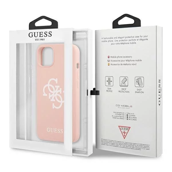 Guess GUHCP13SLS4GWPI iPhone 13 mini 5,4" różowy/růžové pevné pouzdro silikonové 4G logo